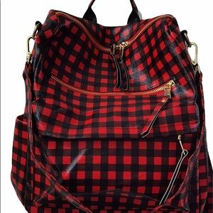 Red & Black Buffalo Check Convertible Backpack